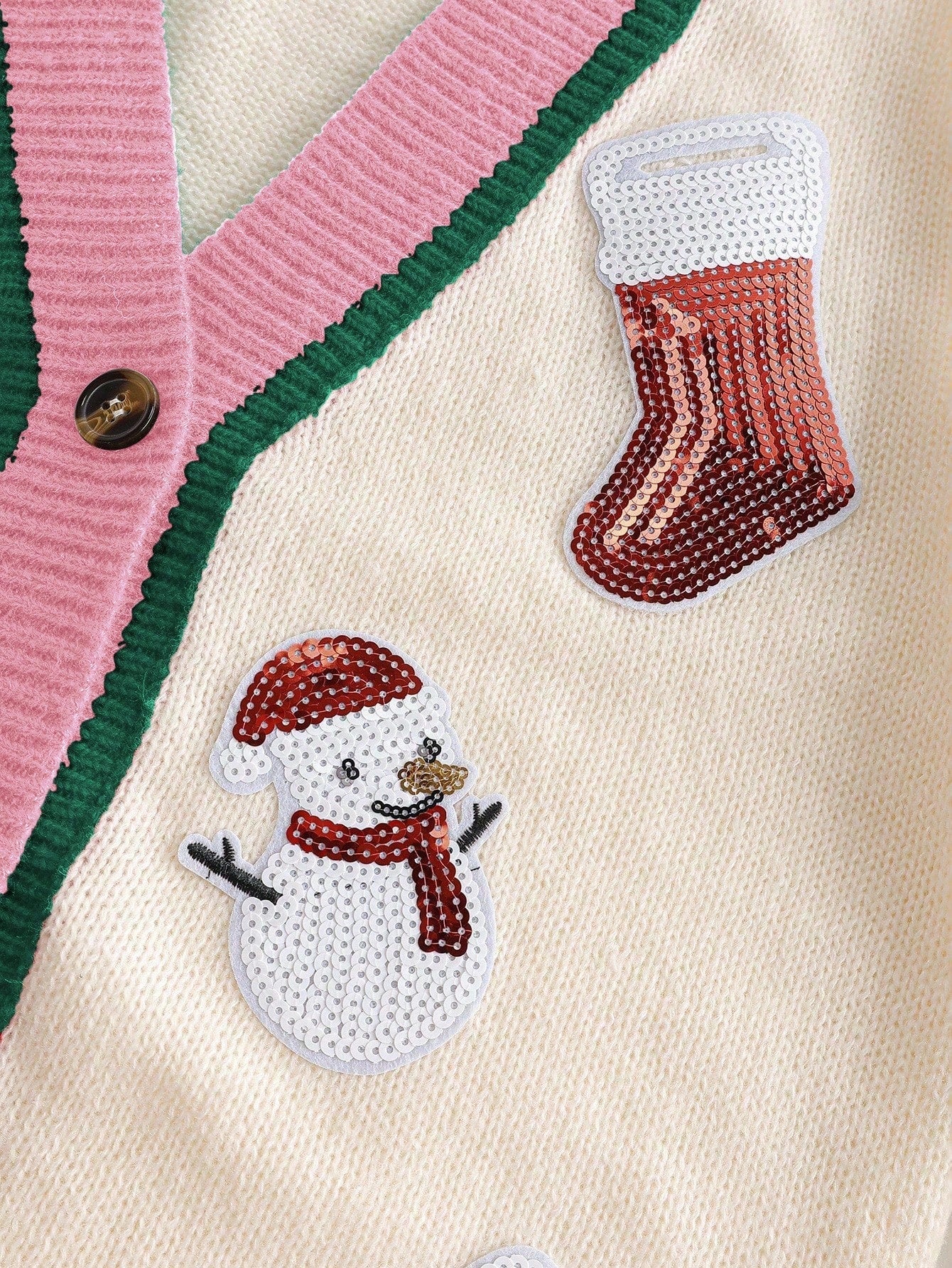 Festive Knit Cardigan with V-Neckline and Drop Shoulders, Multicolor Christmas Pattern