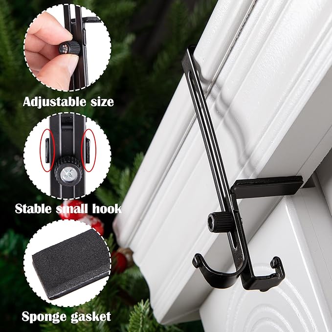 Mantel Stocking Holder with Cantilever Grip and Dual Hooks, Adjustable 0.5-8.5in