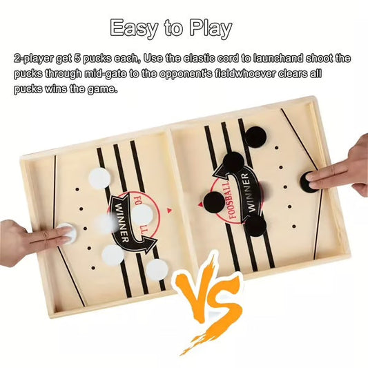 Two Player Wooden Puck Game with Center Gate Target and 10 Pucks