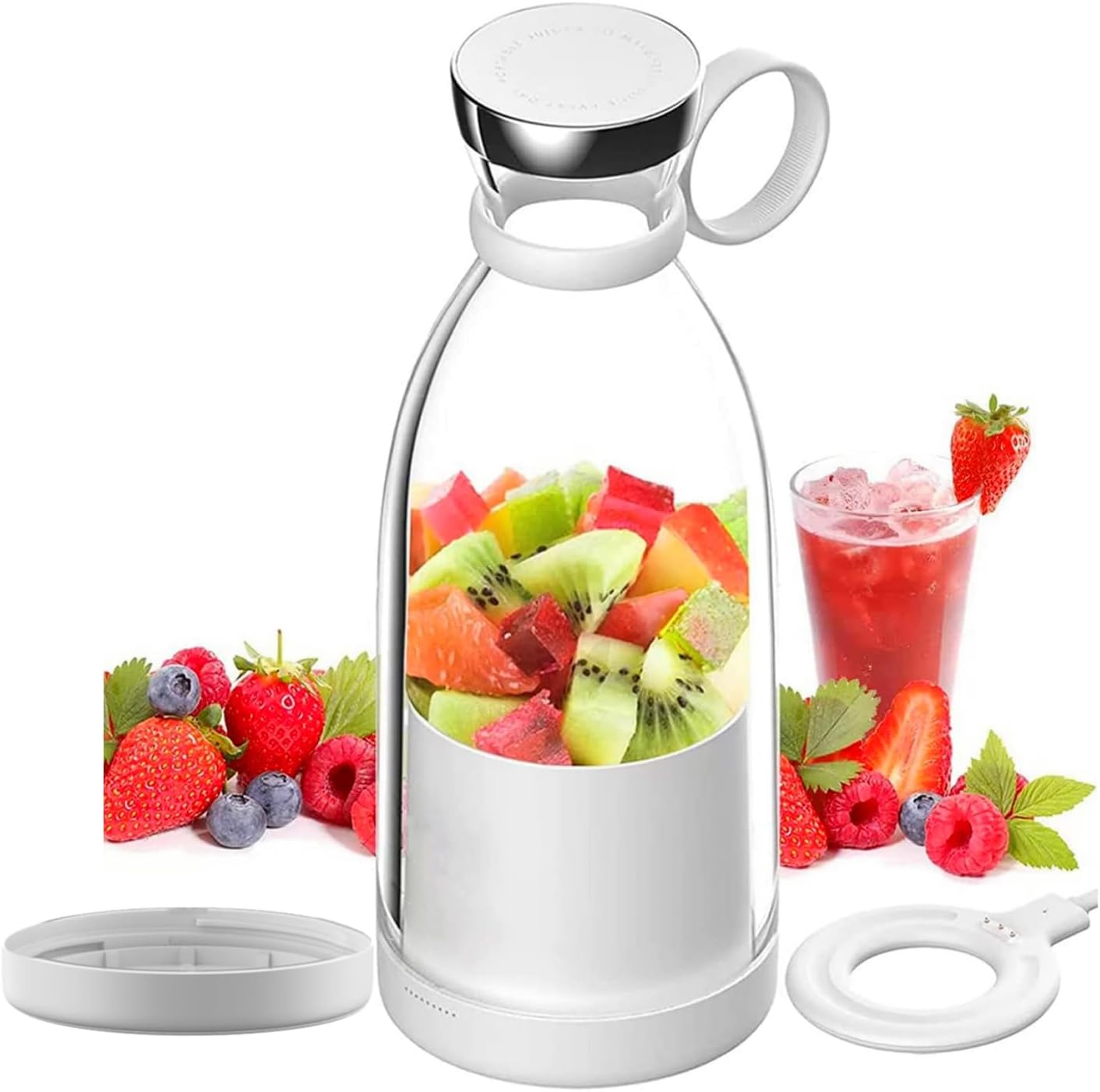Cordless Blender Bottle with Stainless Steel Blades and Magnetic Charging, 350ml