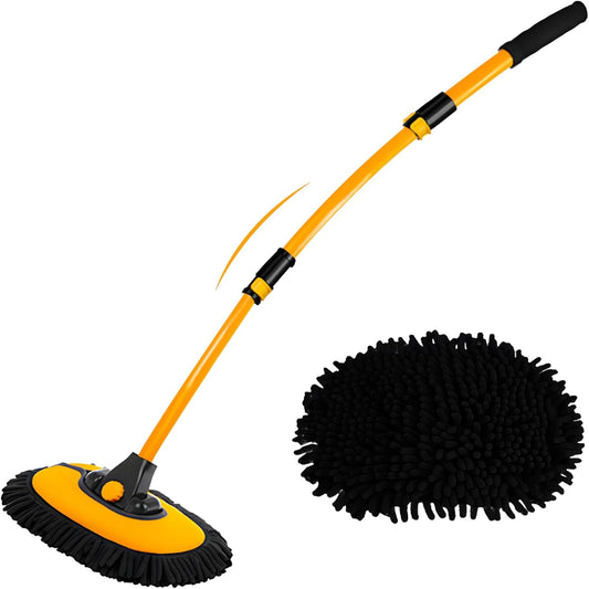 Telescopic Car Wash Brush with Rotating Head and Microfiber Chenille Bristles, Extends 19.69-40.16 inches