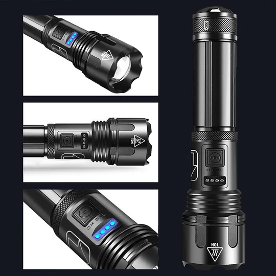 Rechargeable Tactical Flashlight with 12000 Lumens and Adjustable Beam, IPX8 Rated