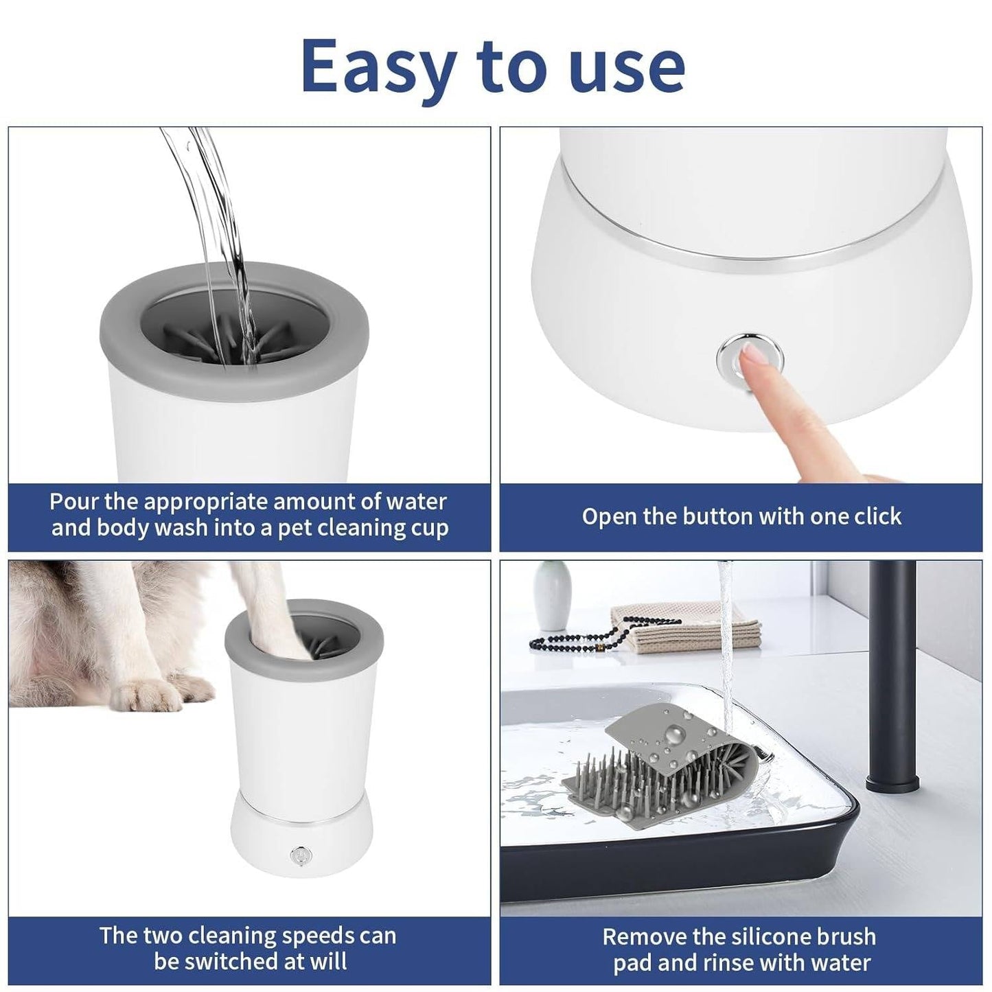 Dog Paw Cleaner with Rotating Silicone Brushes and Dual Speed Settings