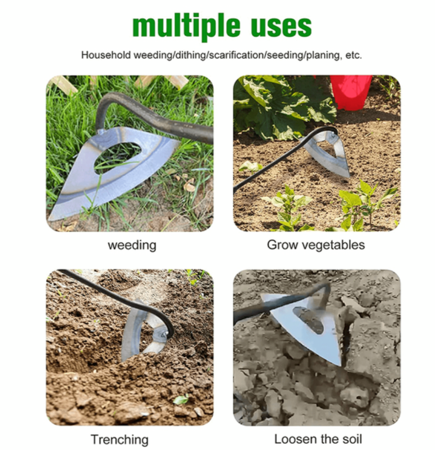 Steel Garden Hoe with Sharp Cutting Edges and Non-Slip Handle, Extension Rod Compatible