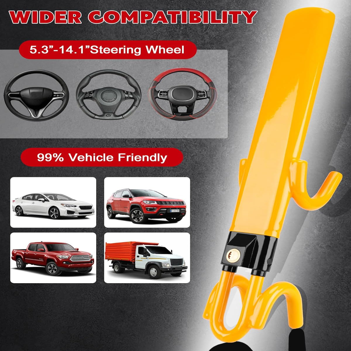 Anti-Theft Steering Wheel Lock with Four-Hook System and Double Row Cylinder