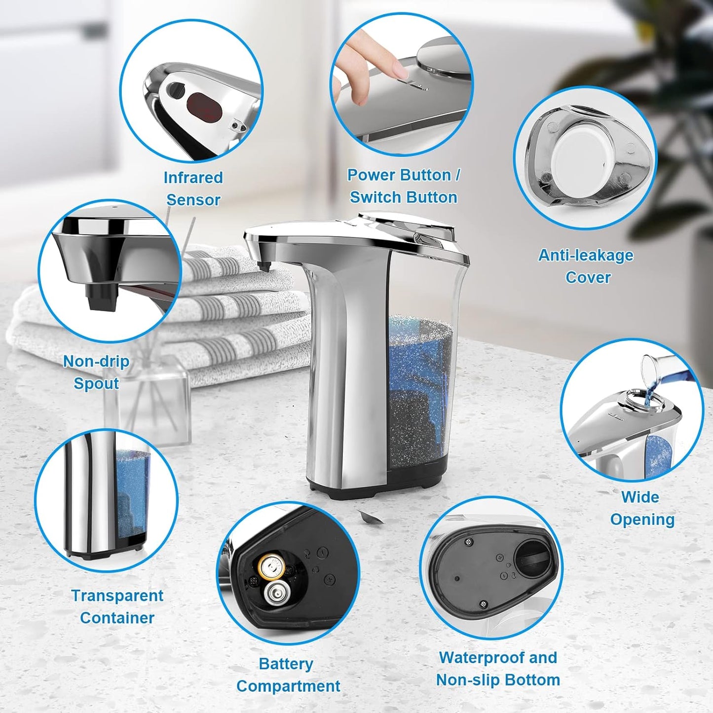 Touchless Soap Dispenser with Motion Sensor and Adjustable Soap Settings for Kitchen