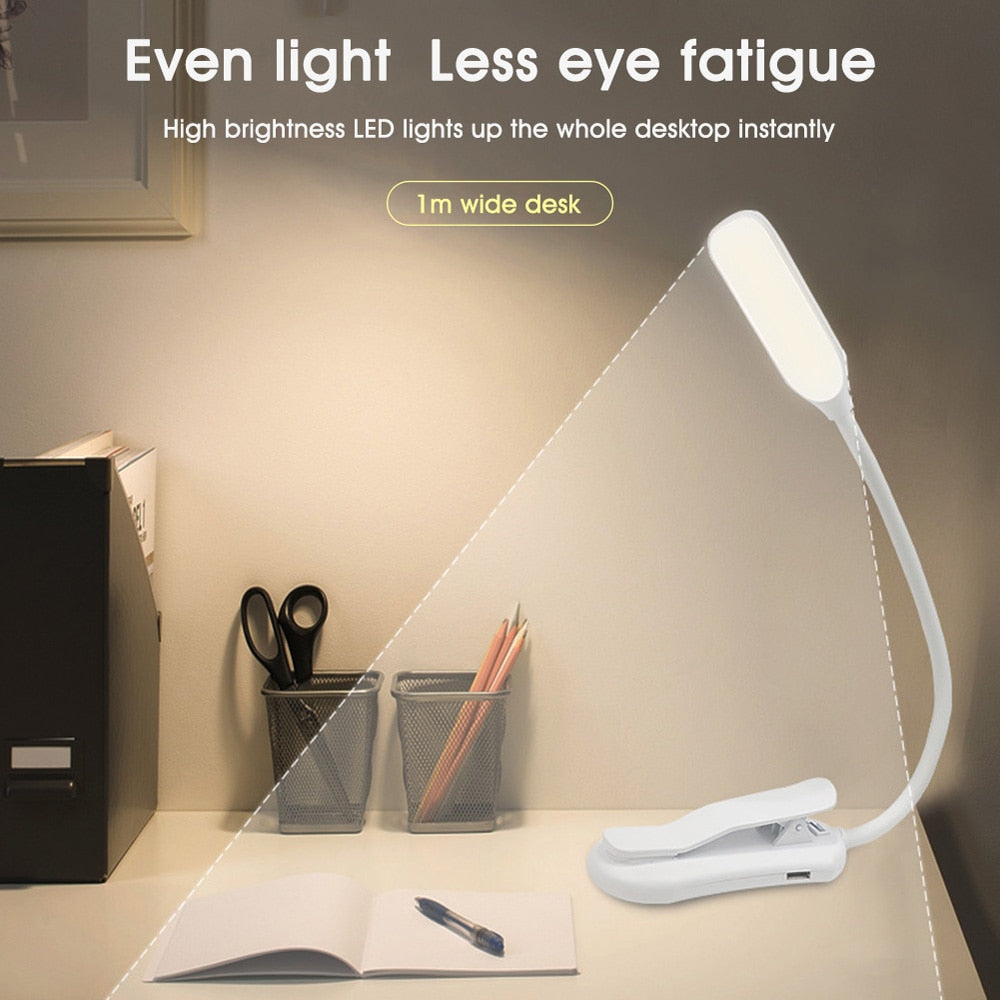 Clip-On Reading Light with Book Clamp and Adjustable Color Temperature, USB Rechargeable