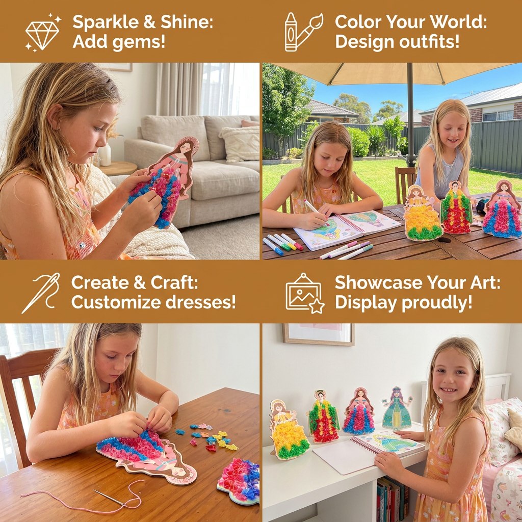 Princess Dress Design Coloring Book with Spiral Binding and Craft Materials