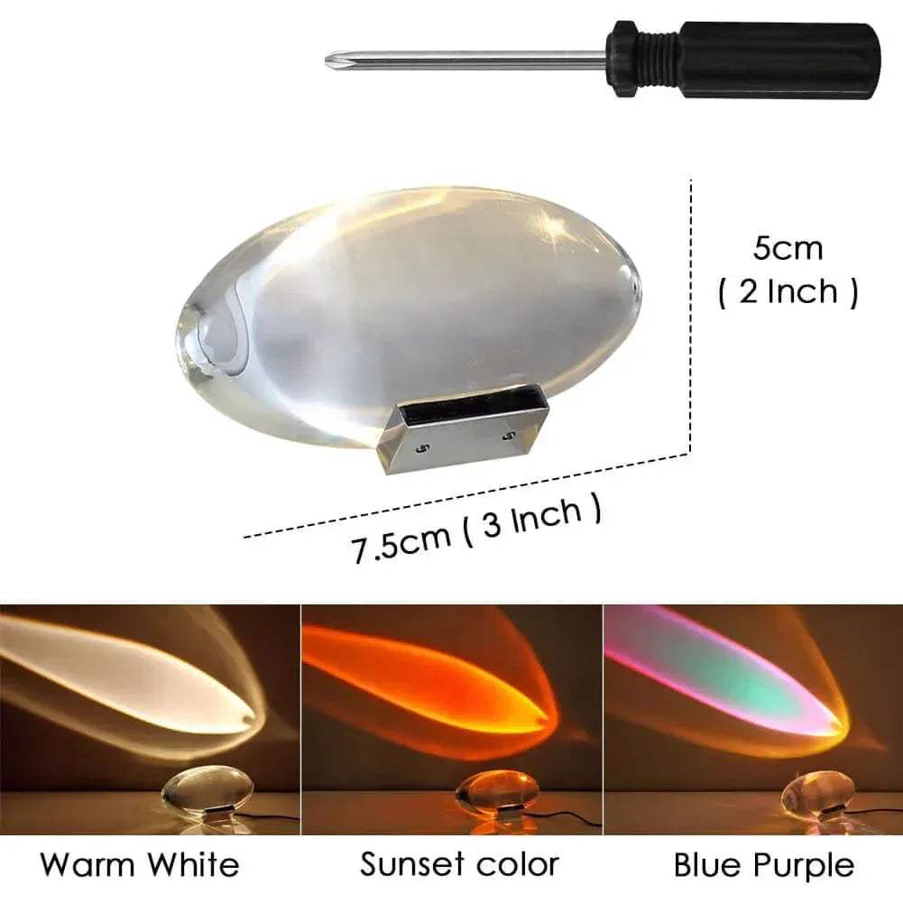 Crystal Atmosphere Lamp Elegant Ambient Lighting with measurements and color options on a white background