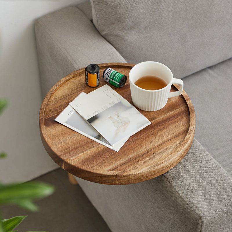 Solid Wood Armrest Tray with Secure Clip Attachment and Walnut Finish