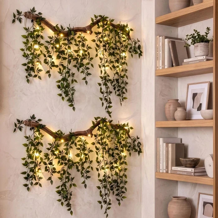 Wall Mount Artificial Branch with Integrated Fairy Lights and Adjustable Stems