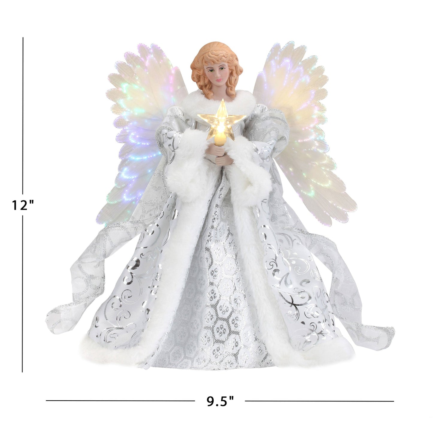 Angel Tree Topper with Animated Fiber Optic Wings and Warm White Star, Adapter Powered