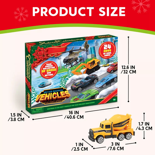 24 Diecast Cars Advent Calendar with Numbered Doors and Varied Vehicle Types