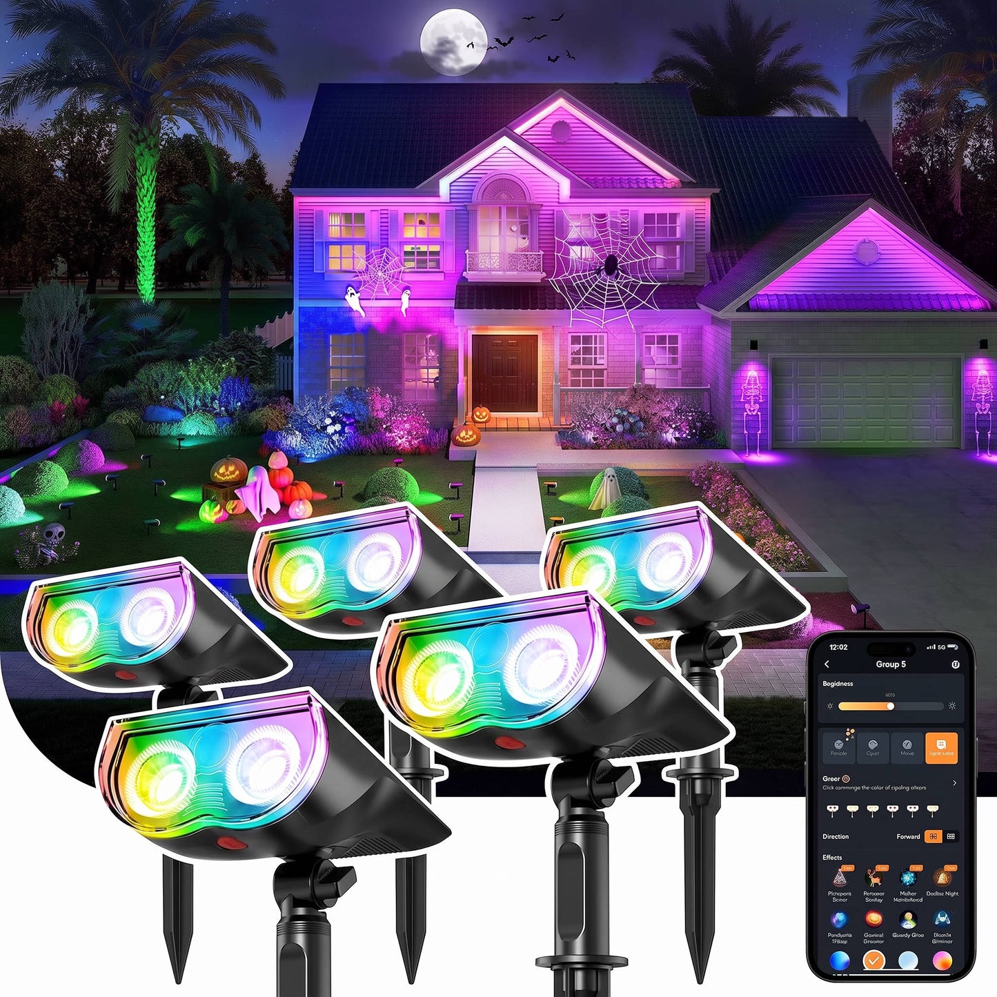 Outdoor Halloween Spot Lights, Garden Patio Pathway and Yard, Waterproof and Solar