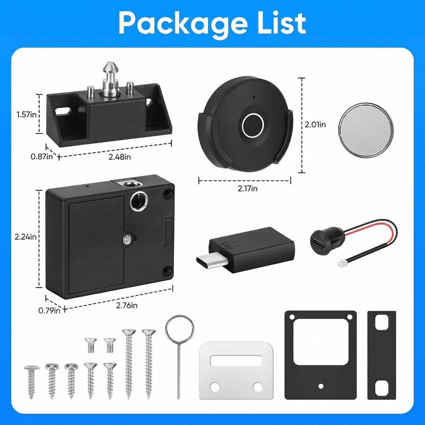 Smart Cabinet Lock Fingerprint No Drill, Keyless Hidden Lock with Remote Unlock USB Backup 10m Range