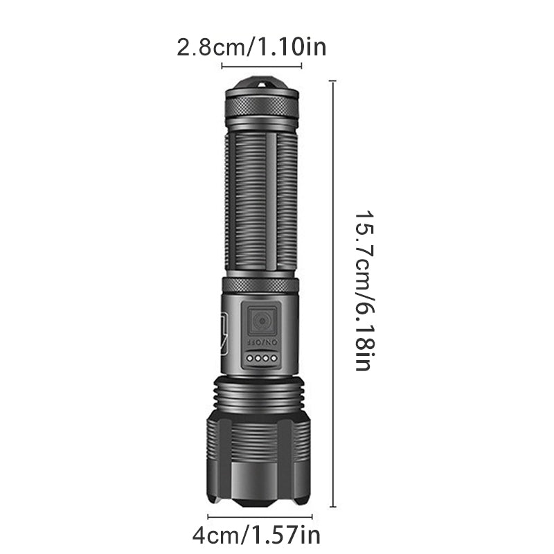 Rechargeable Tactical Flashlight with 12000 Lumens and Adjustable Beam, 550m Range