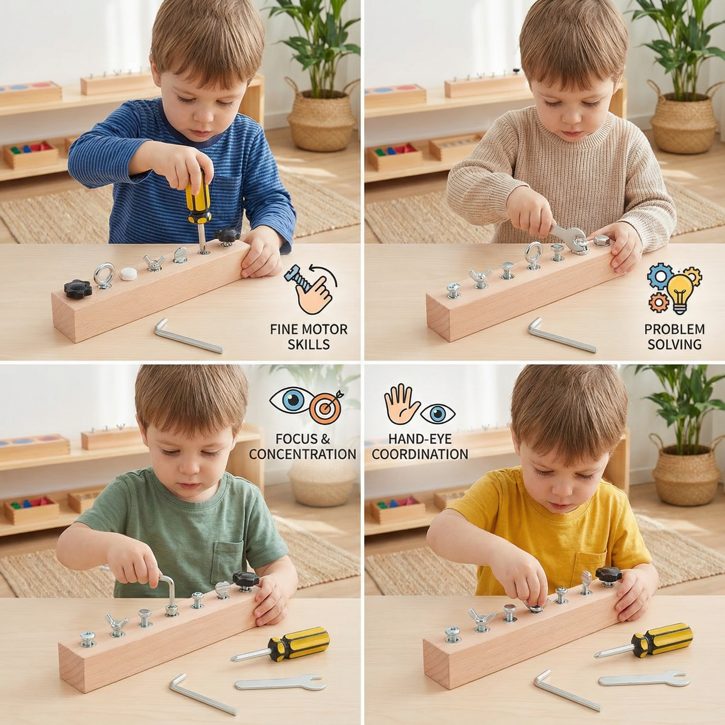 Wooden Screw Toy with Twisting Shapes and Pincer Grip Training for Kids