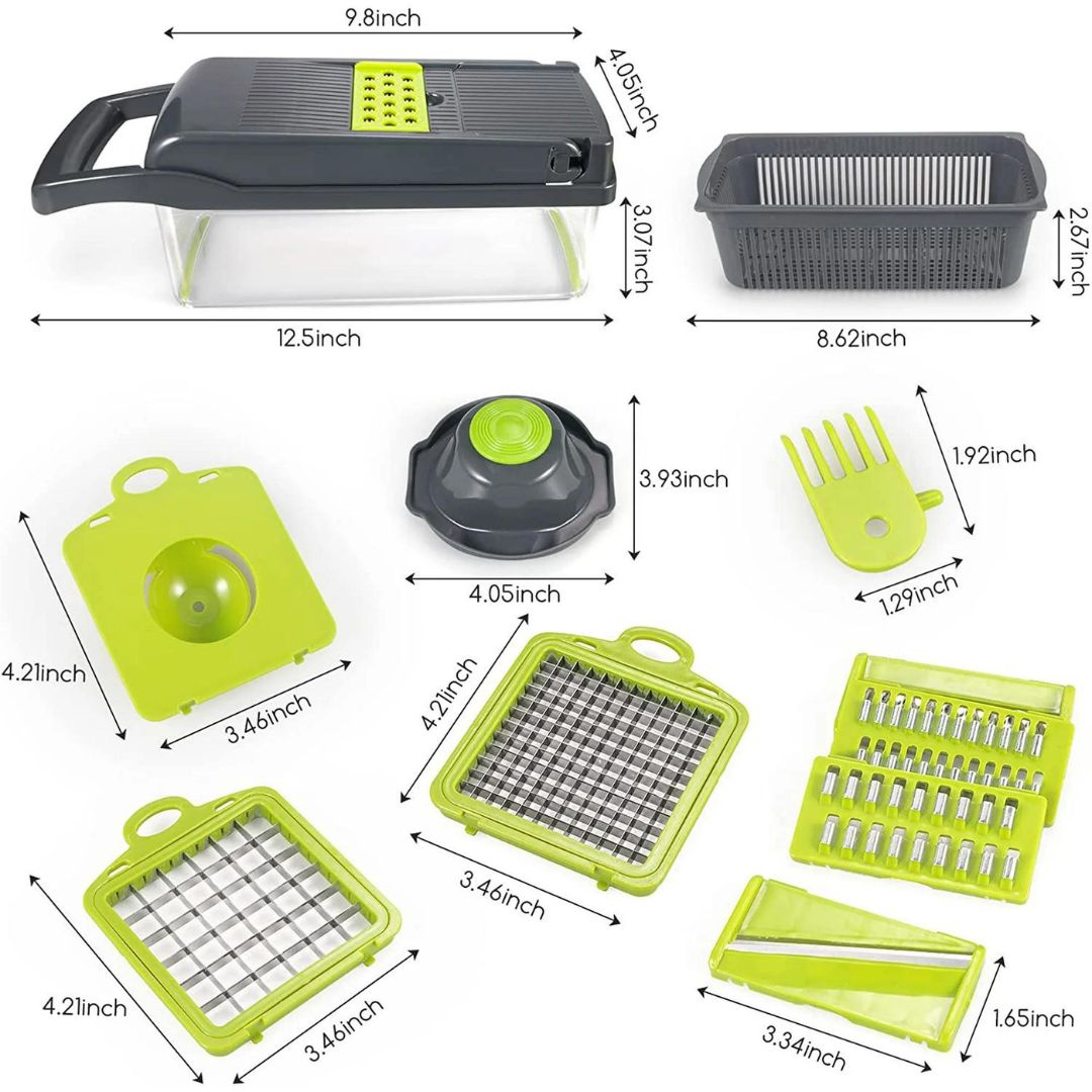Vegetable Chopper and Slicer with 18 Interchangeable Blades and Collection Container