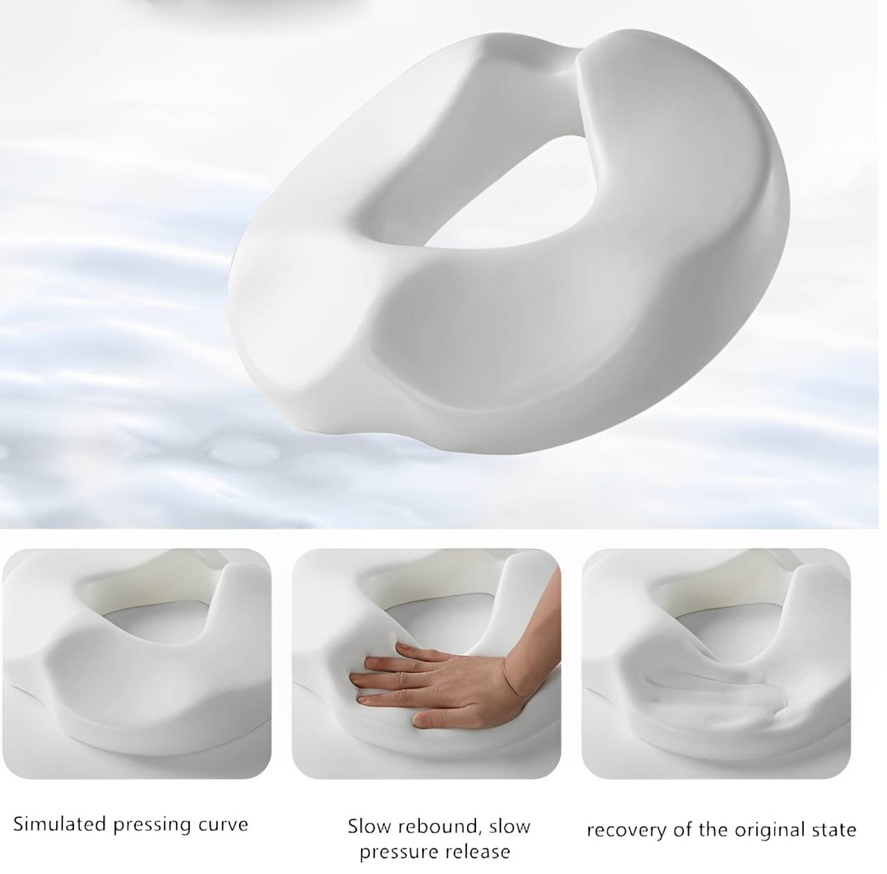 Memory Foam Seat Cushion with Coccyx Cutout and Anti-Slip Base, 5-Zone Support
