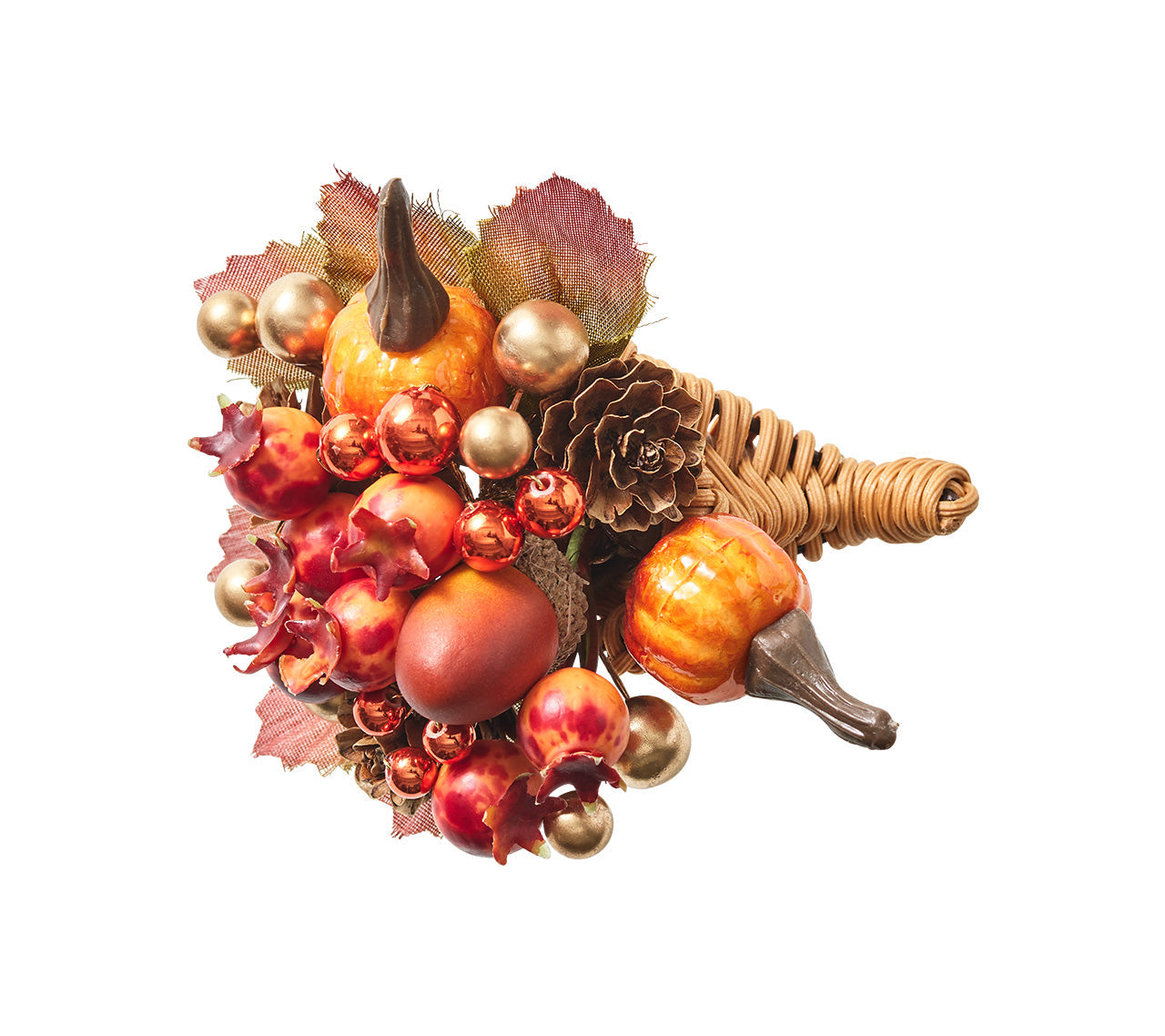 Harvest Cornucopia Napkin Ring with Berries and Pumpkins, Set of 4