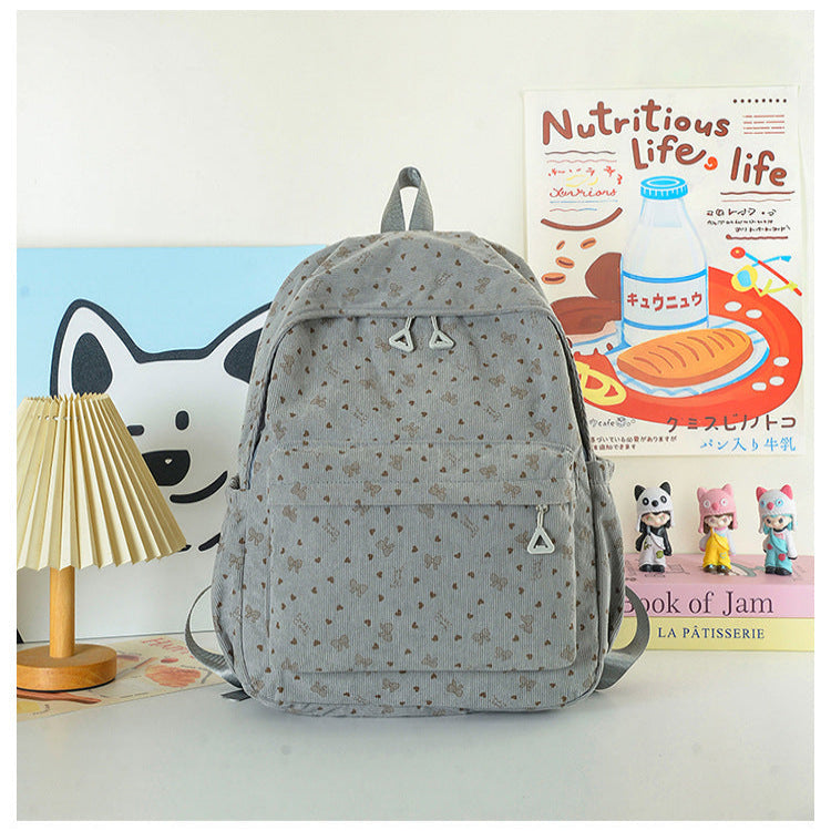 Heart Print Backpack with Adjustable Straps and Multiple Front Pockets