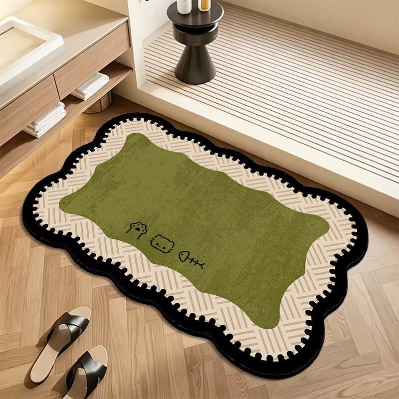 Patterned Edge Rug with Non-Slip Backing and Plush Material