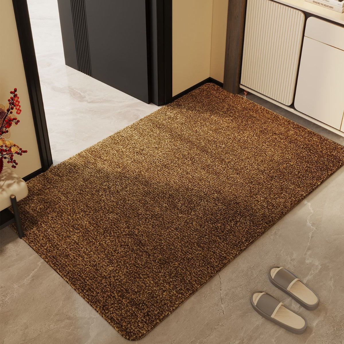 Textured Indoor Floor Mat with Plush Fiber Surface and Machine Washable