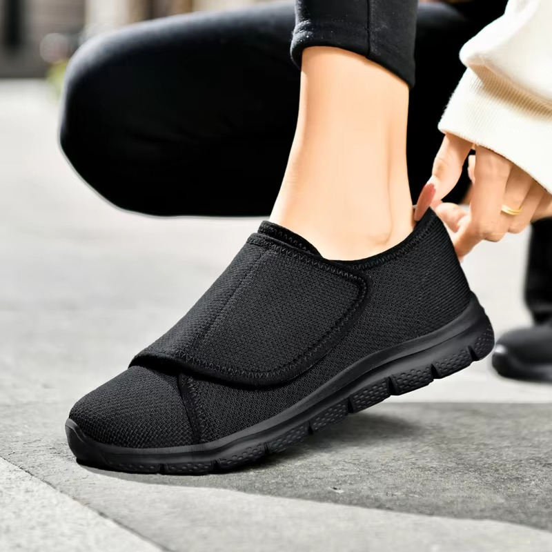 Women's Wide Fit Walking Shoes with Adjustable Strap and Breathable Mesh