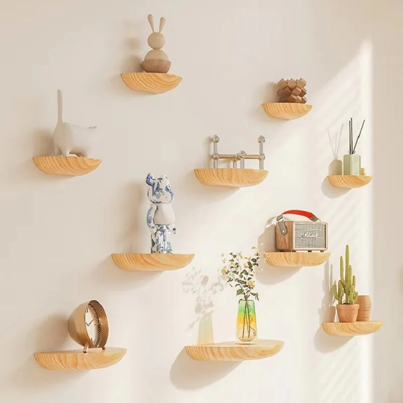 Half Round Wooden Floating Shelf Modern Wall Mounted Wall Display