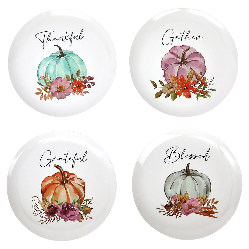 Pumpkin Appetizer Plates Set of 4 with Pastel Fall Designs