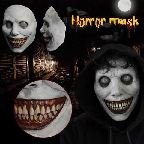 Full Face Smiling Demon Mask with Wide Grin and White Eyes for Halloween Costumes
