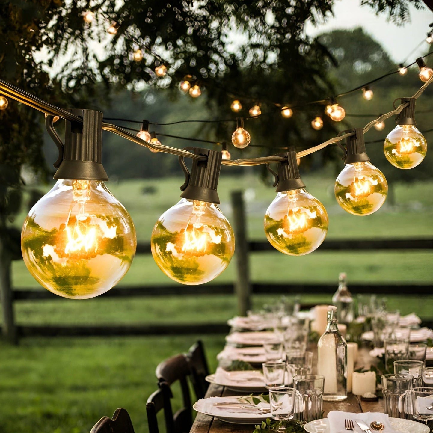 Warm White LED String Lights with Shatterproof Plastic Bulbs and Extendable Cord for Outdoor Spaces