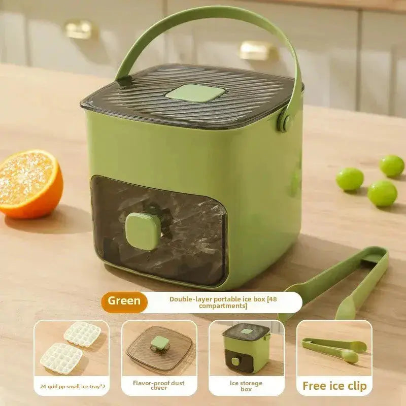 Press Action Ice Maker with Airtight Lid and Ice Tongs, 48 Cube Capacity
