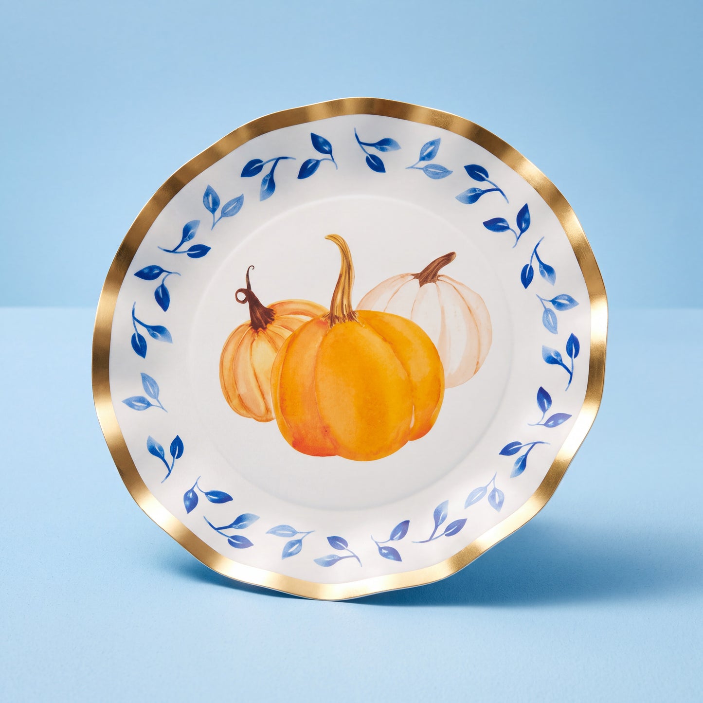 Harvest Pumpkin Paper Plates with Ruffled Foil Edges, 10 Inch, 8 Pack