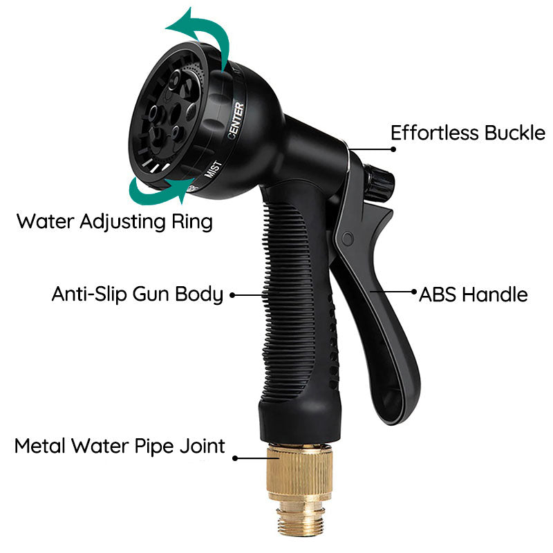 Expandable Garden Hose with 8-Spray Nozzle and Kink-Resistant Design