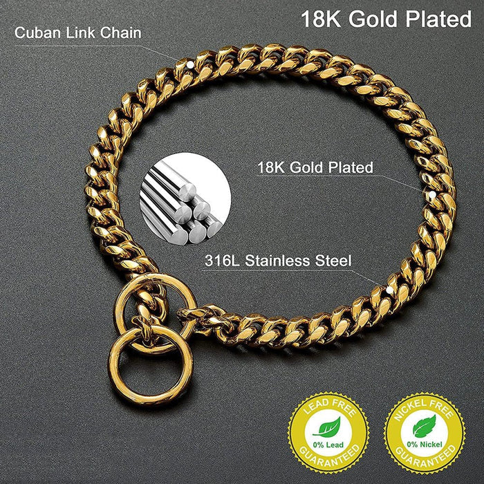 Solid Steel Chain Collar for Dogs with Polished Finish and Chew Resistant Construction