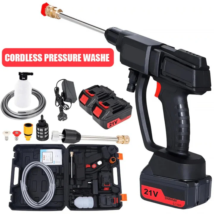 Portable Pressure Washer with Dual Rechargeable Batteries and Multiple Nozzles