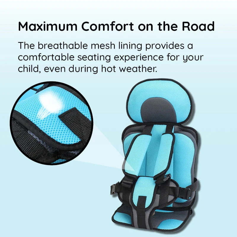 Car Seat Cushion for Kids with 5-Point Harness and Breathable Mesh, Foldable Non-Slip Base