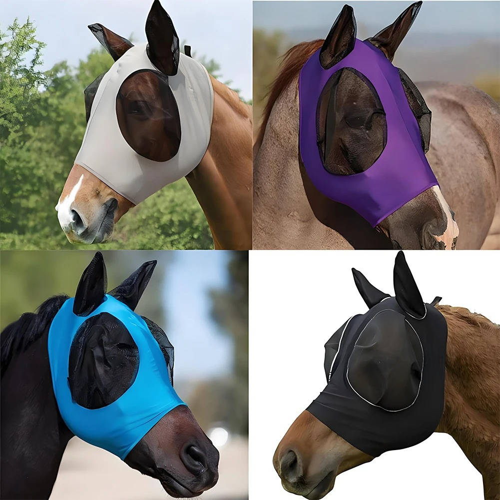 Horse Fly Mask with Stretchy Mesh and UV Protection for All Sizes
