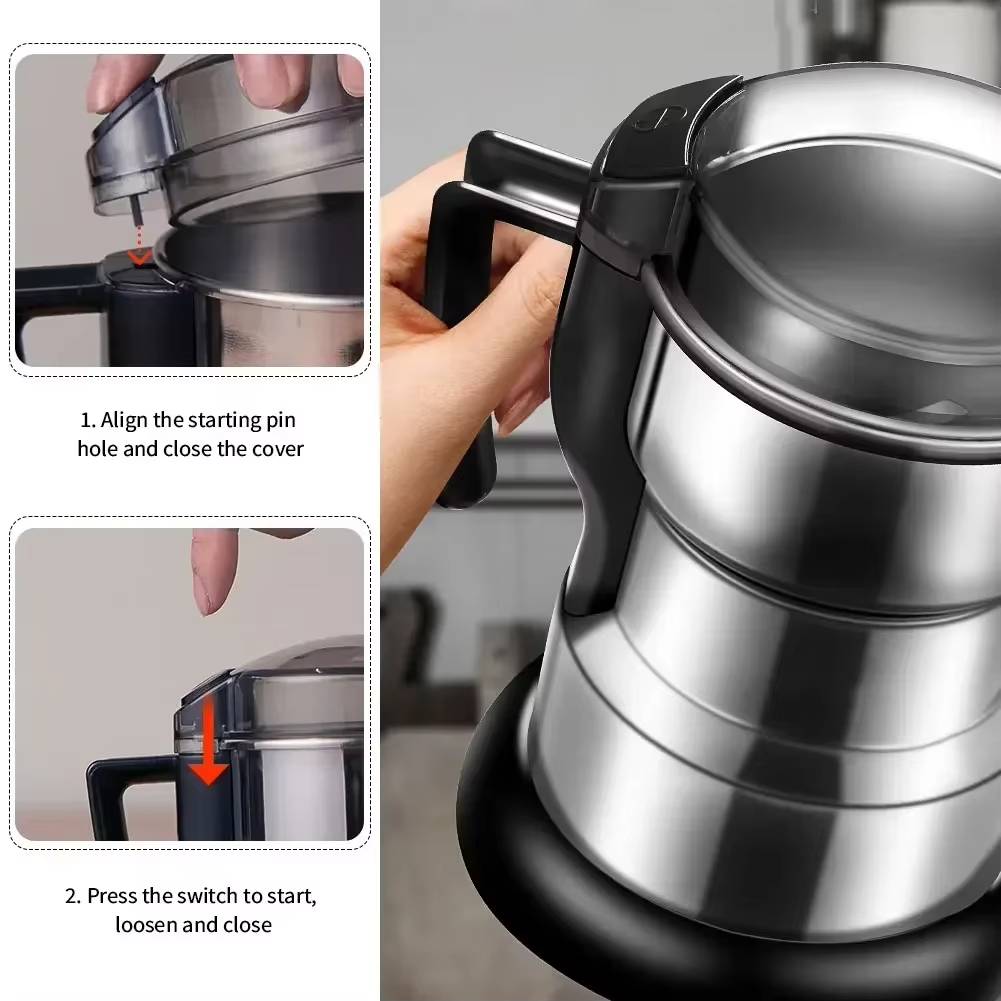 Electric Coffee Grinder with 400W Motor and Six Spiral Blades, Stainless Steel