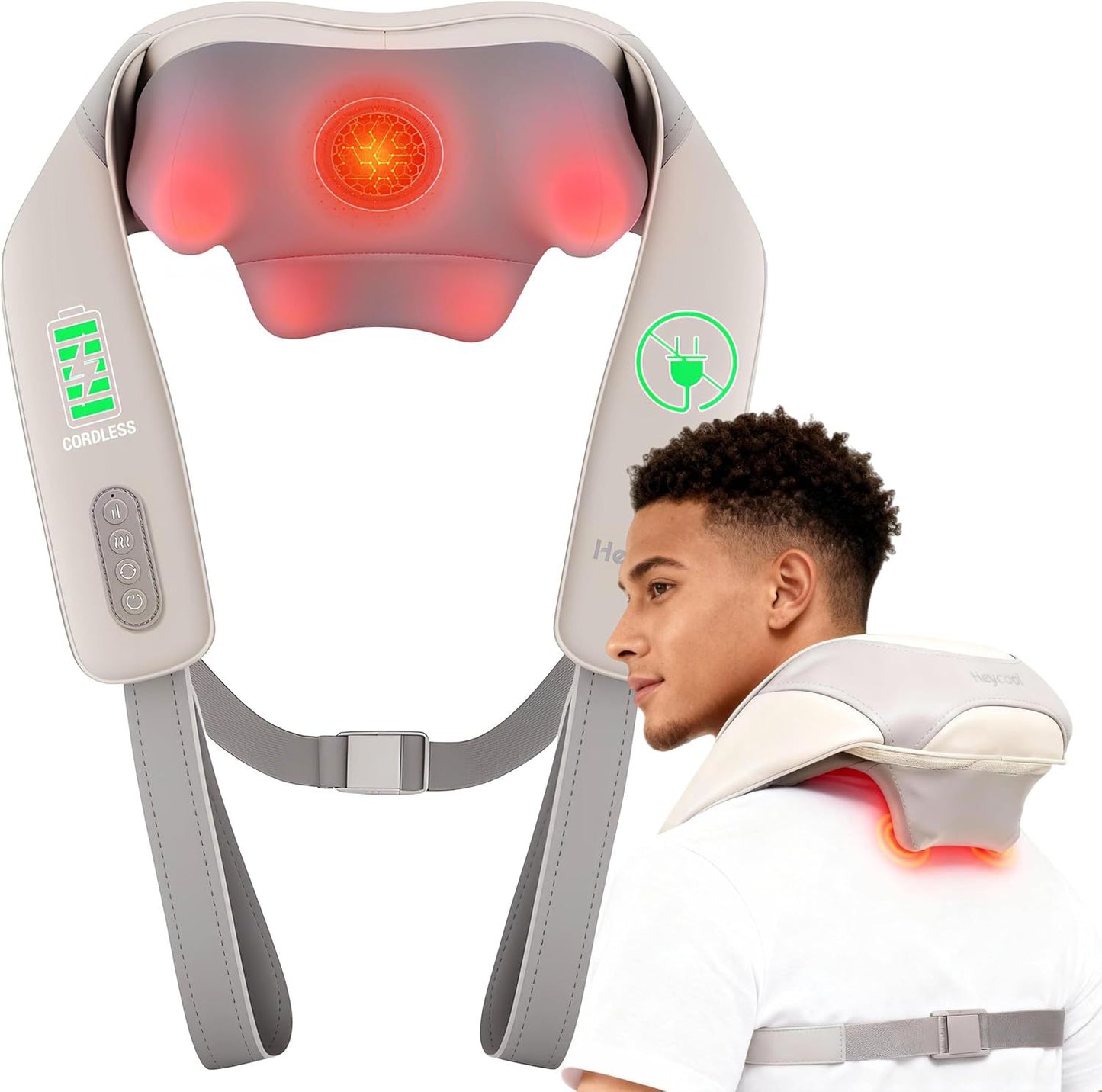 Neck Shoulder Massager with Heat, Cordless 4D Shiatsu Deep Tissue Massage Device for Home, Office and Travel