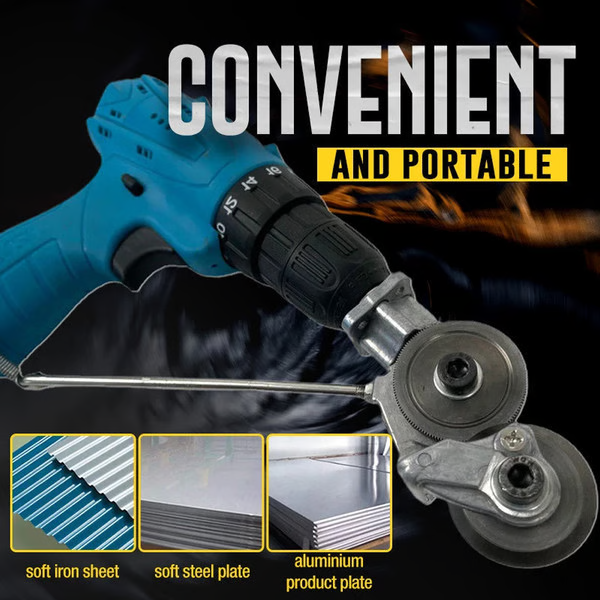 Drill-Powered Sheet Metal Cutter with Chuck Attachment and Portable Design