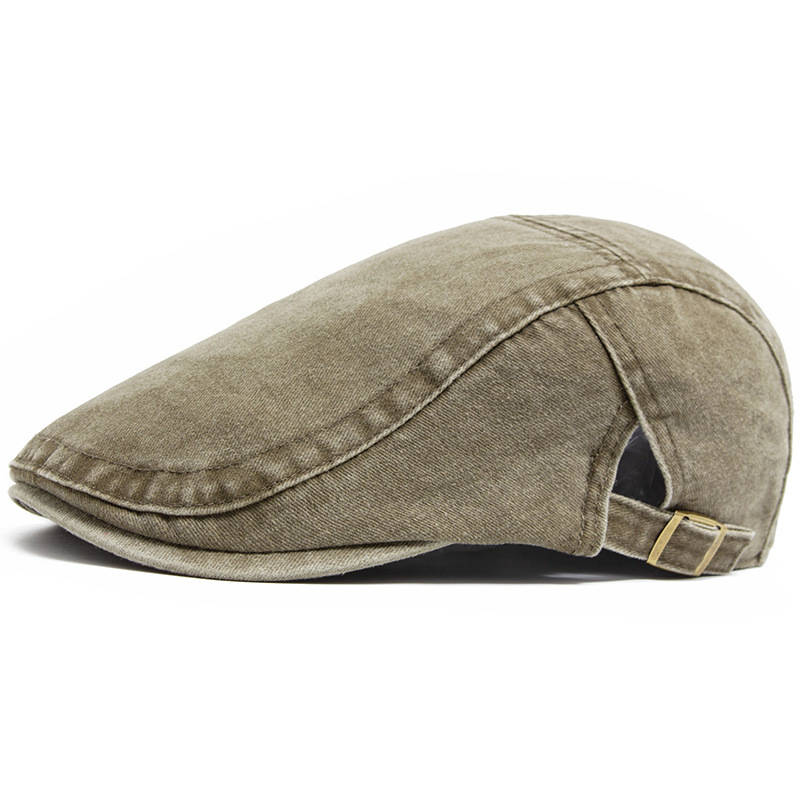 Washed Cotton Denim Newsboy Cap with Adjustable Interior Band and Eight Panel Design