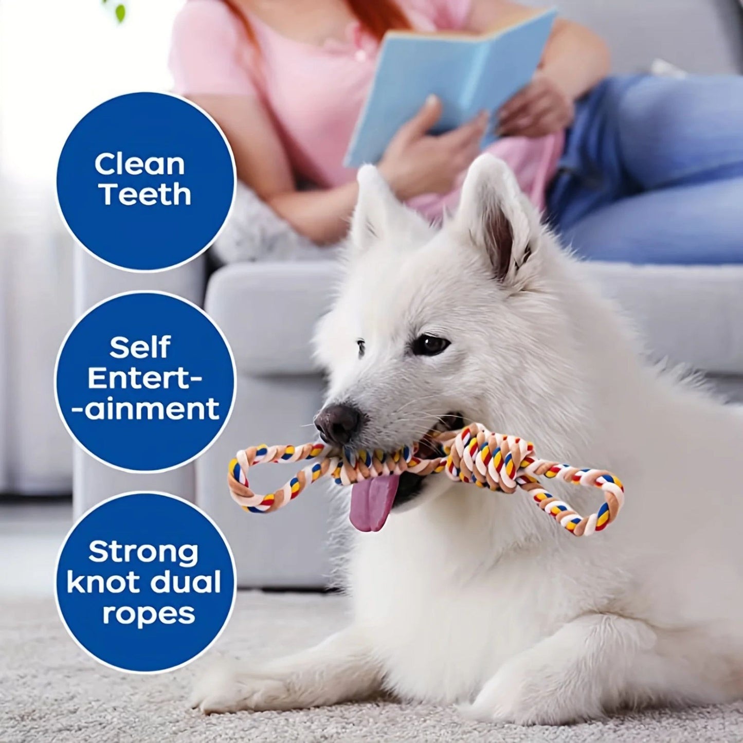 Cotton Rope Dog Toy with Twisted Fibers and Dental Cleaning Action for Medium Large Dogs
