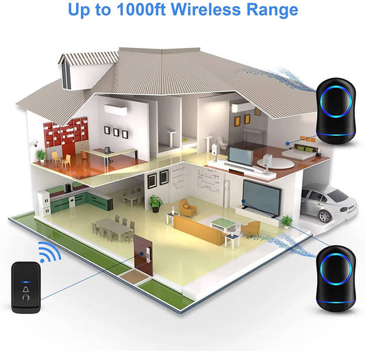 Wireless Doorbell Plug & Play Waterproof Door Bell Kit, 45 Chimes, LED Flash, 4 Volume Levels