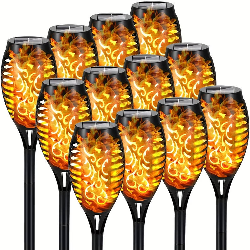 12 Pack Solar Tiki Torch Lights Flickering Flame, Waterproof Outdoor Garden Pathway Lights