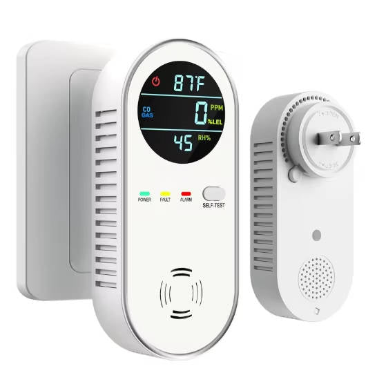 4 in 1 Plug in Carbon Monoxide and Natural Gas Detector, CO, Propane & Gas Alarm with Temp & Humidity Display, Home Safety Monitor