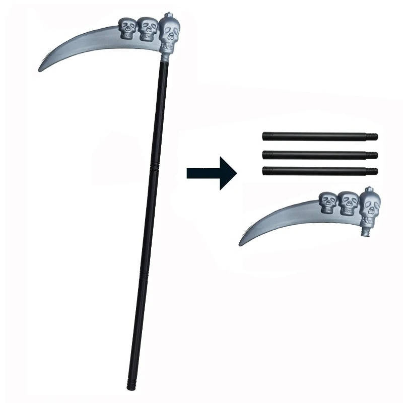 Grim Reaper Costume with Glowing Red Eyes and Skeleton Gloves, Three Piece Scythe