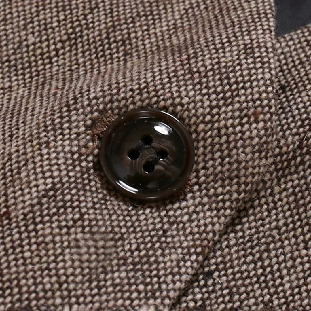 Sleeveless Waistcoat with Front Button Closure and Textured Surface, Brown Black Light Grey