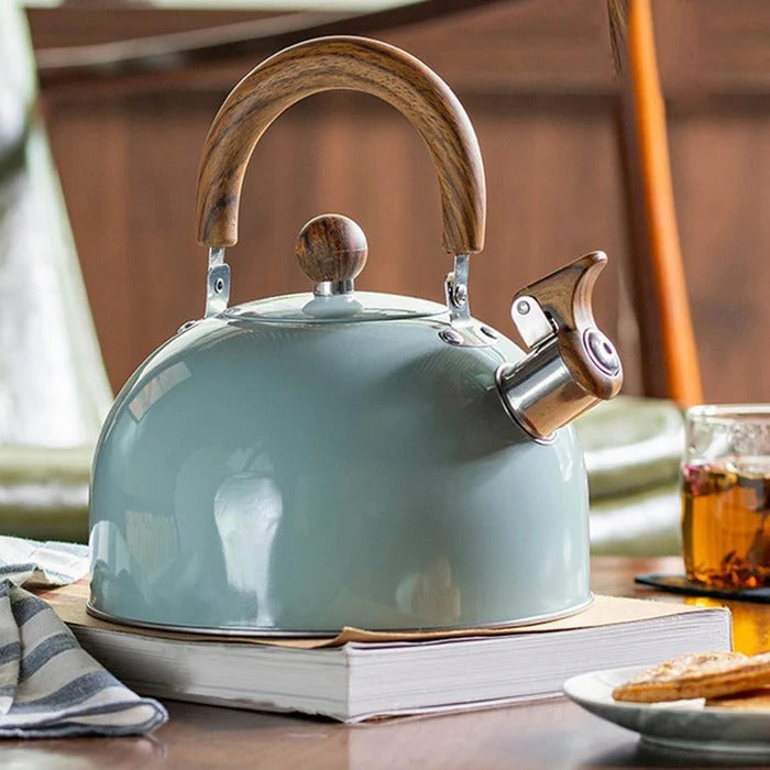 Stovetop Whistling Kettle with Insulated Handle and Even Heat Base for All Stovetops